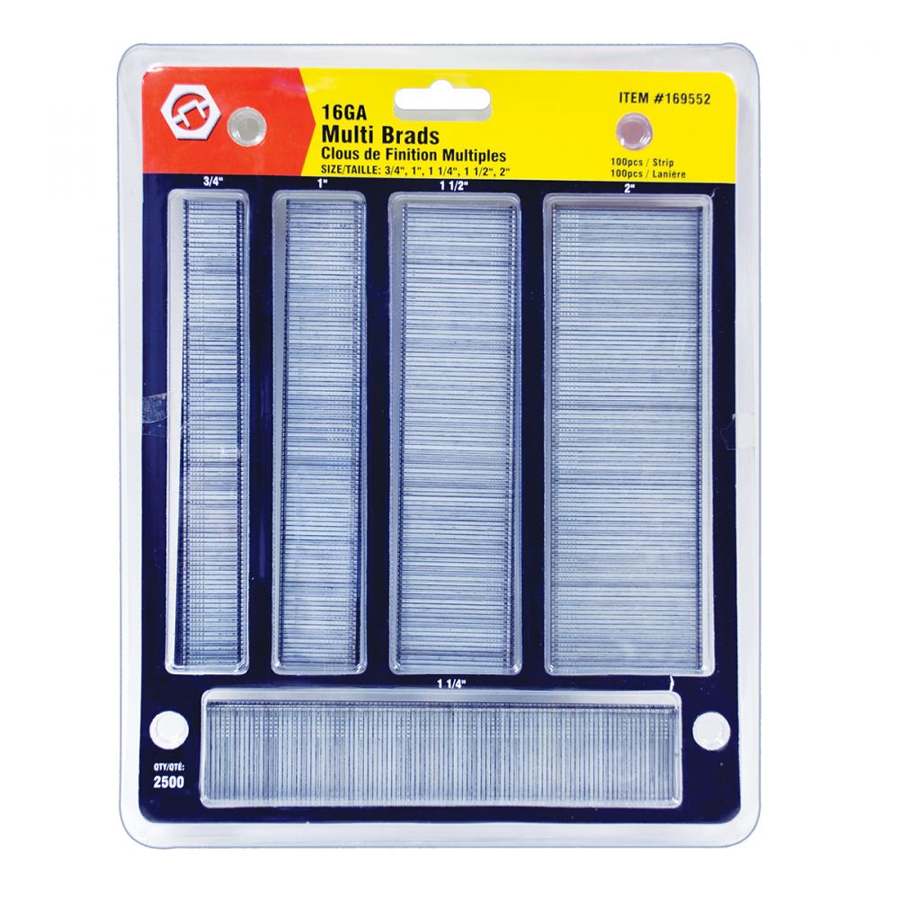 Brad Nails Galvanized Multi 16ga (¾in 1in 1-¼in 1½in 2in) 2500/pk