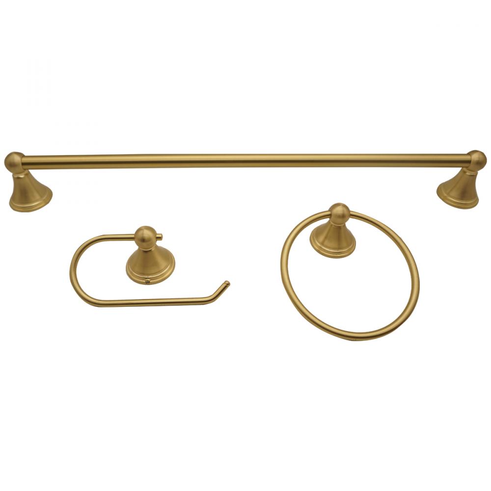 3PC Venus Bathroom Hardware Wallmount Set Brushed Gold