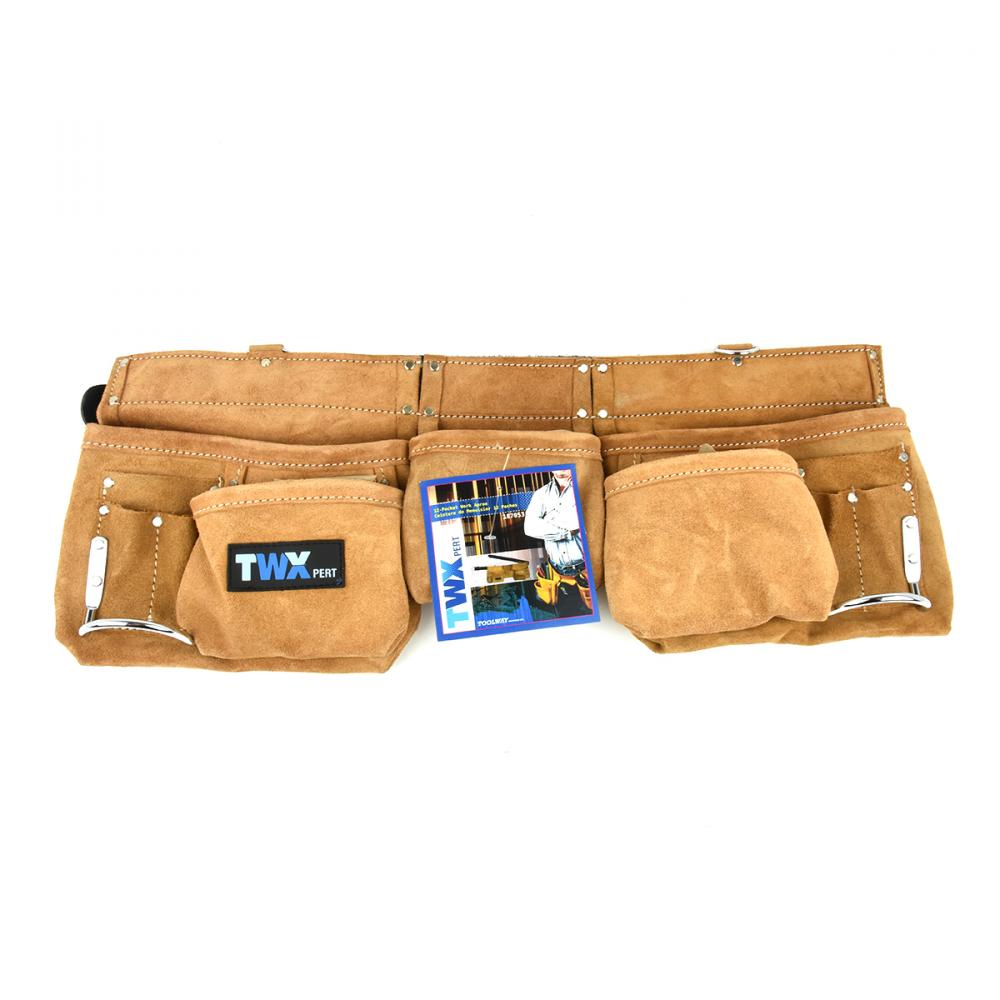 Waist Apron Split Leather 12-Pocket with 2in Leather Belt Beige