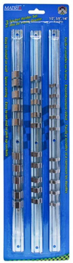 3PC Socket Holder Rail Set 1/2, 1/4 & 3/8in Dr With 10 Holders