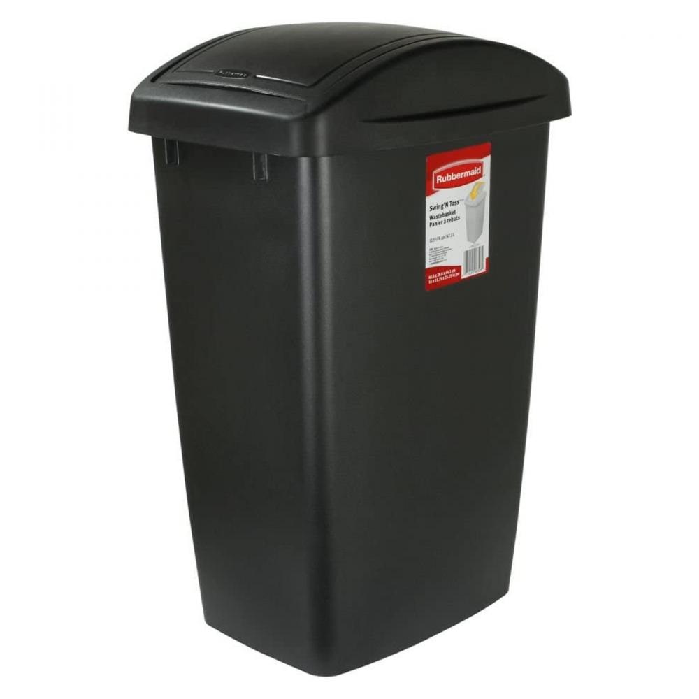 Waste Basket Indoor with Swing Lid Rectangular Black 47.3L