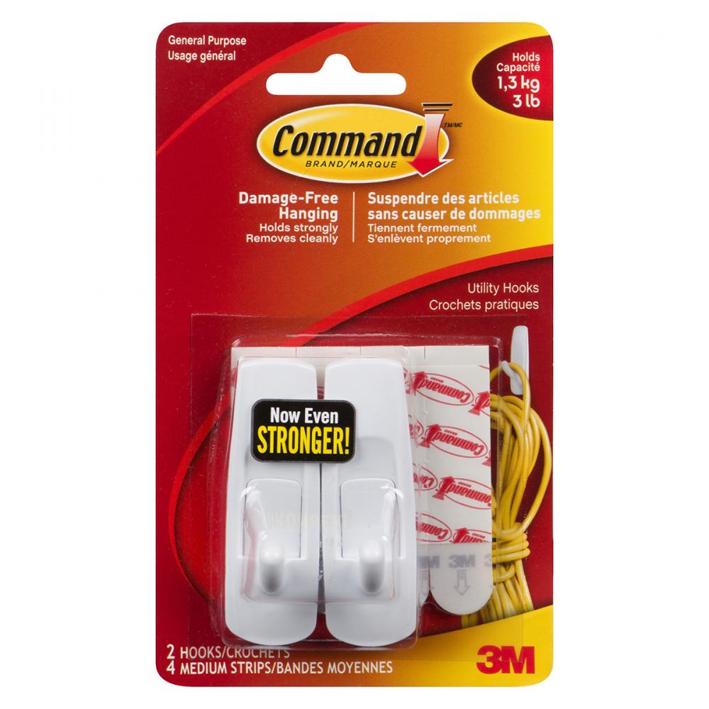Command™ Utility Hook Medium White 2Pk