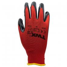 Toolway 105645 - 1dz. Knitted Polyester Gloves Red With Nitrile Black PU Palm (M)