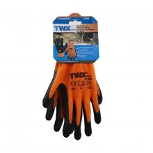 Toolway 105648 - 1dz. Knitted Polyester Gloves Orange With Latex Foam Black Palm (M)