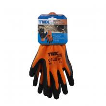 Toolway 105649 - 1dz. Knitted Polyester Gloves Orange With Latex Foam Black Palm (L)