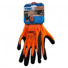 Toolway 105650 - 1dz. Knitted Polyester Gloves Orange with Latex Foam Black Palm (XL)