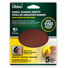 Toolway 80018152 - 5In Round Sanding Sheet; Aluminum Oxide; Velcro Backing; 150 Grit (Pack 5)