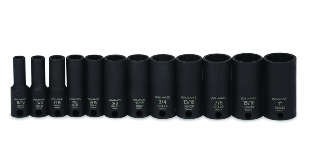 12 pc 3/8&#34; Drive 12-Point SAE Deep Socket Set on Rail and Clips