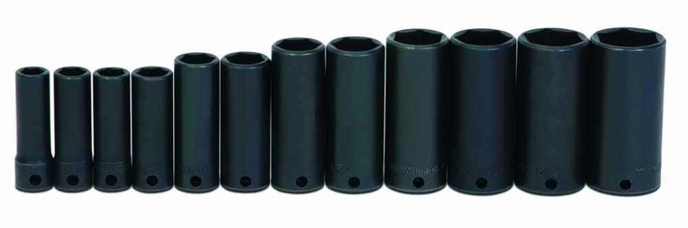 12 pc 3/8&#34; Drive 6-Point SAE Deep Socket Set on Rail and Clips