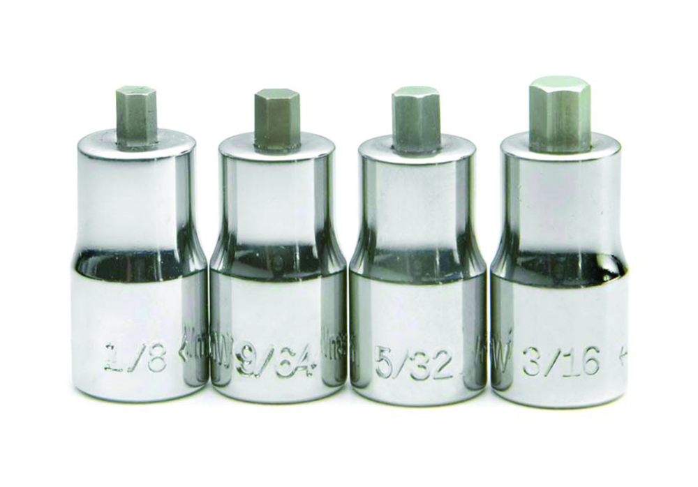 4 pc 1/4&#34; Drive SAE Bit Stubby Hex Bit Socket Set on Rail and Clips