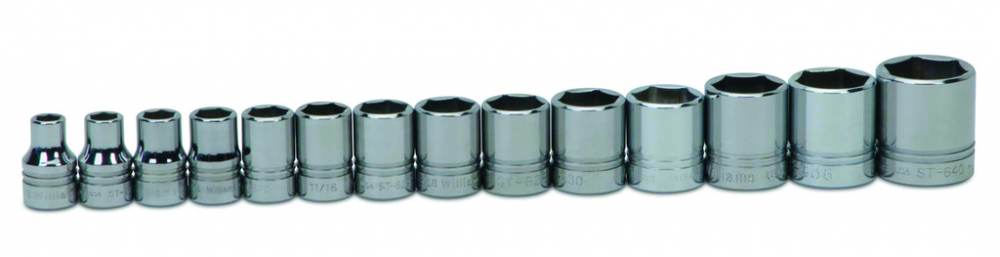 14 pc 1/2&#34; Drive 6-Point SAE Shallow Socket Set on Rail and Clips