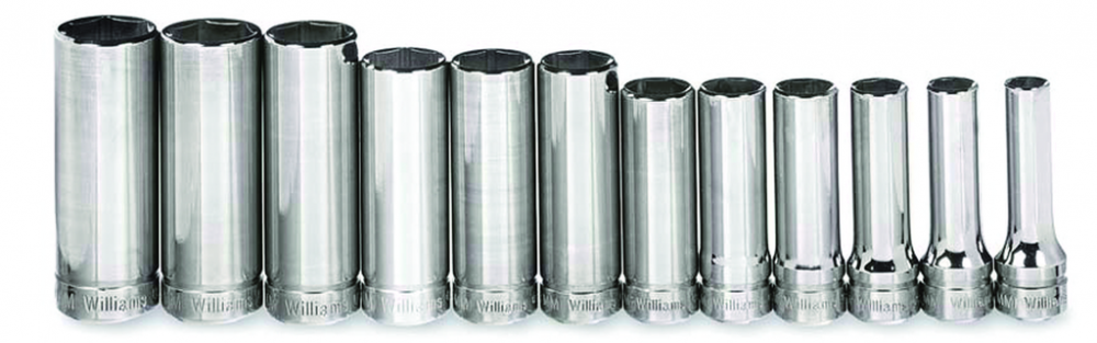 12 pc 3/8&#34; Drive 6-Point Metric Deep Socket on Rail and Clips