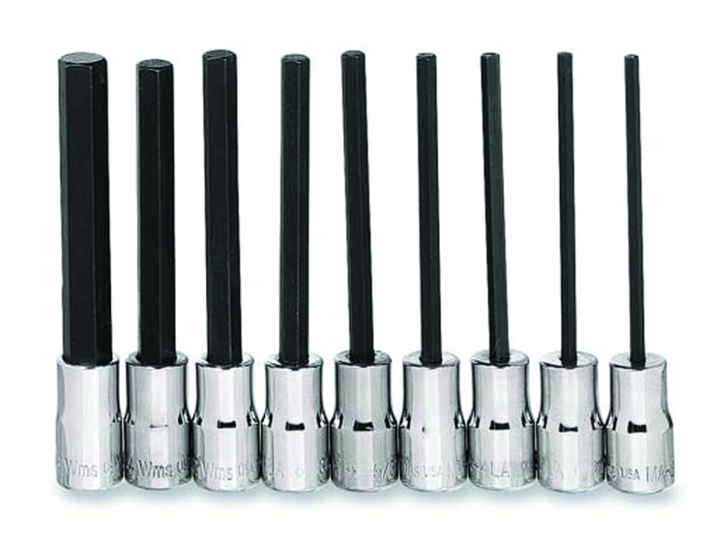 9 pc 1/4&#34; Drive -Point Metric Bit Long Hex Bit Socket Set on Rail and Clips