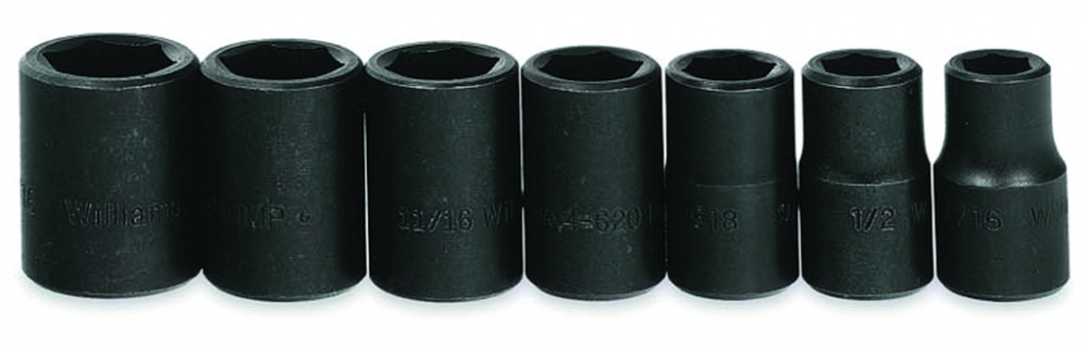 7 pc 1/2&#34; Drive 6-Point SAE Shallow Socket Set on Rail and Clips