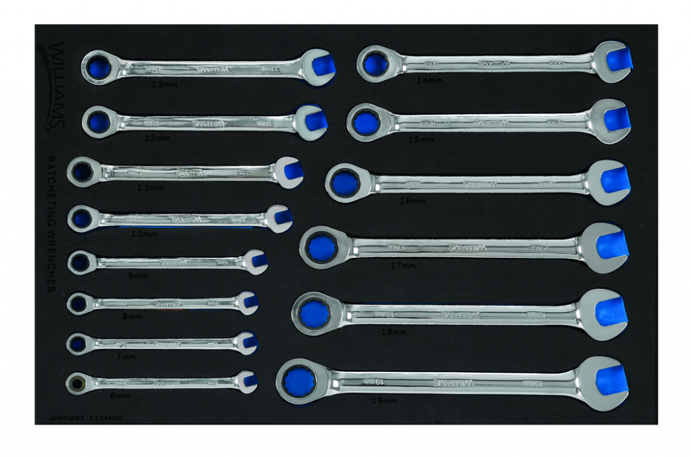 14 pc Metric Ratcheting Combination Wrench Set in 1/3 Foam Drawer Inset (8-19 mm)