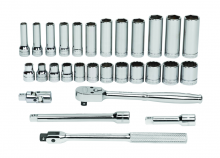 Williams JHWMSB29HFTB - 29 pc 3/8" Drive 6-Point SAE Shallow and Deep Socket and Drive Tool Set Packed Keep Safe Foam in
