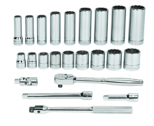 Williams JHWWSB-23FTB - 23 pc 3/8" Drive 12-Point SAE Shallow and Deep Socket and Drive Tool Set Packed Keep Safe Foam i