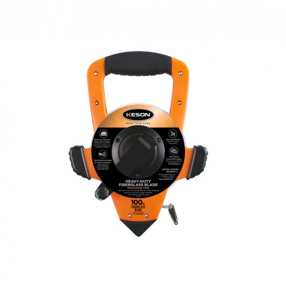 100 FT, UNITS: IN, 1/8, FIBERGLASS TAPE MEASURE WITH HOOK 3X1 REWIND