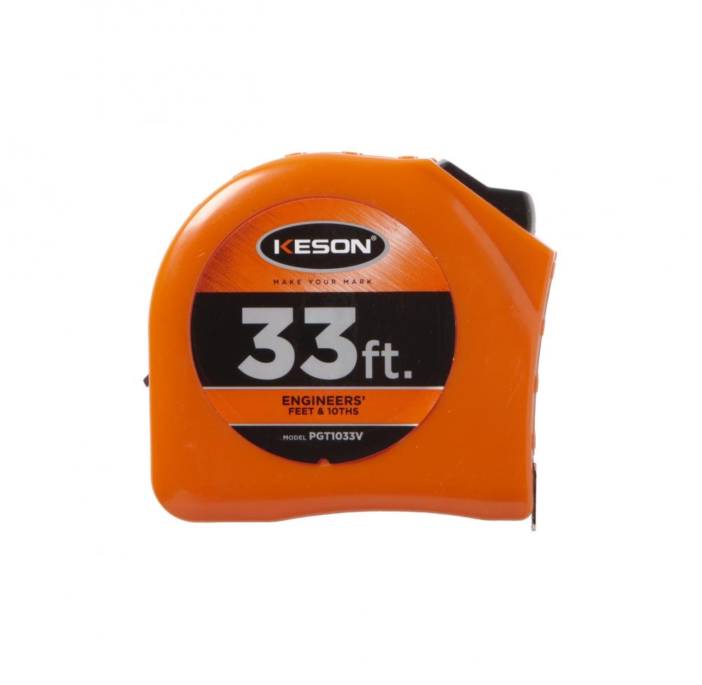 33 FT x 1 IN, NYLON COATED STEEL BLADE, UNITS: FT, 1/10, 1/100, ORANGE