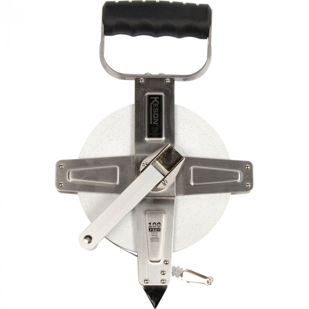 100 FT, UNITS: IN, 1/8, 2X NYLON COATED STEEL TAPE WITH HOOK STAINLESS STEEL HOUSING