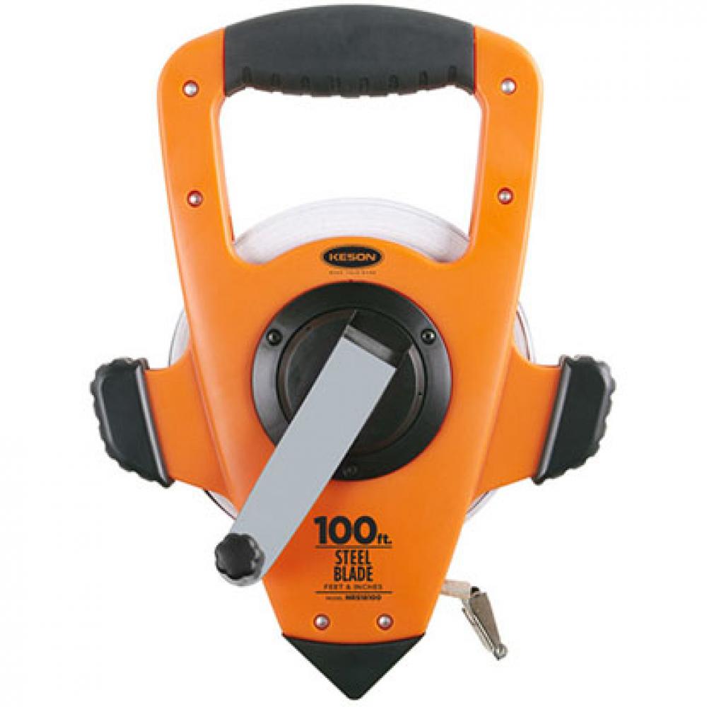 200 FT, UNITS: 1/10, 1/100, 2X NYLON COATED TAPE 3X1 REWIND MEASURE WITH HOOK