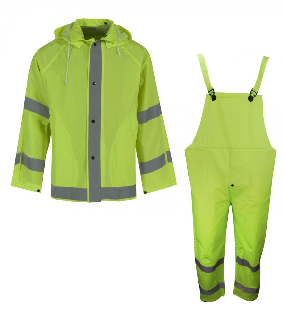 1820S Econo-Viz 3-Piece Rain Suit with Reflective Tape - Hi-Vis Lime - Size 4X