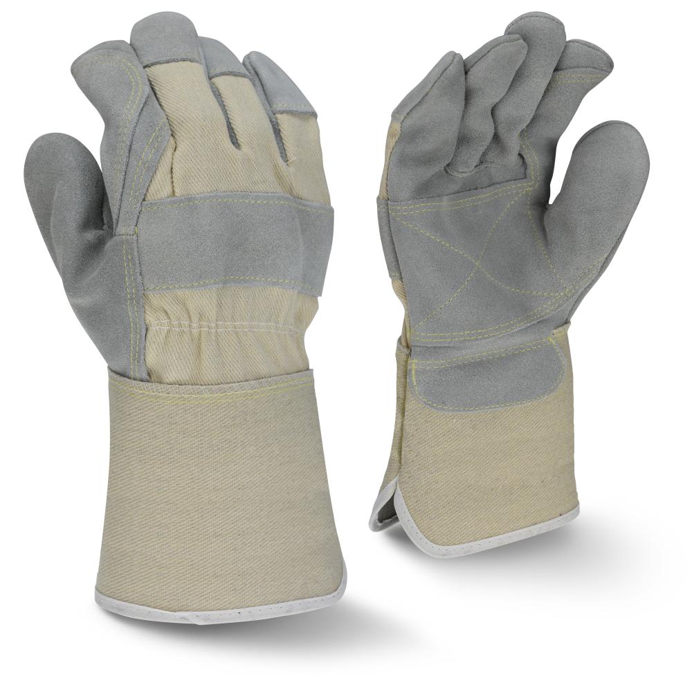 RWG3400W Side Split Gray Cowhide Leather Double Palm Glove with Gauntlet Cuff - Size XL