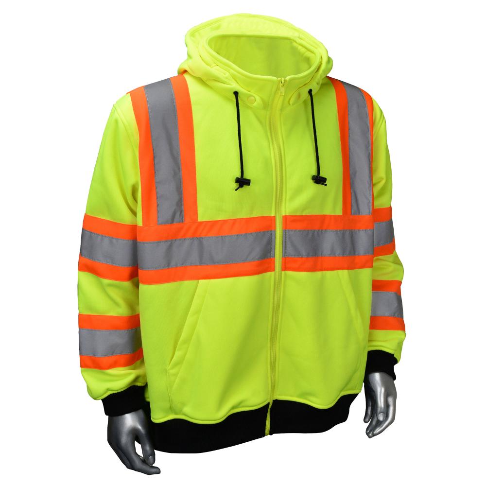SJ01X-2 Class 3 Hooded Zipper Sweatshirt X-Back - Hi Vis Green - Size 4X