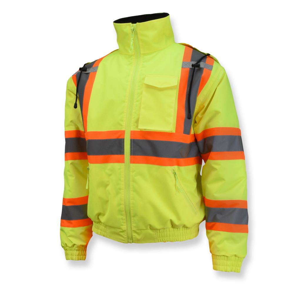 Class 3 X-Back High Visibility Quilted Bomber Jacket with Hood - Hi Vis Lime - 4X