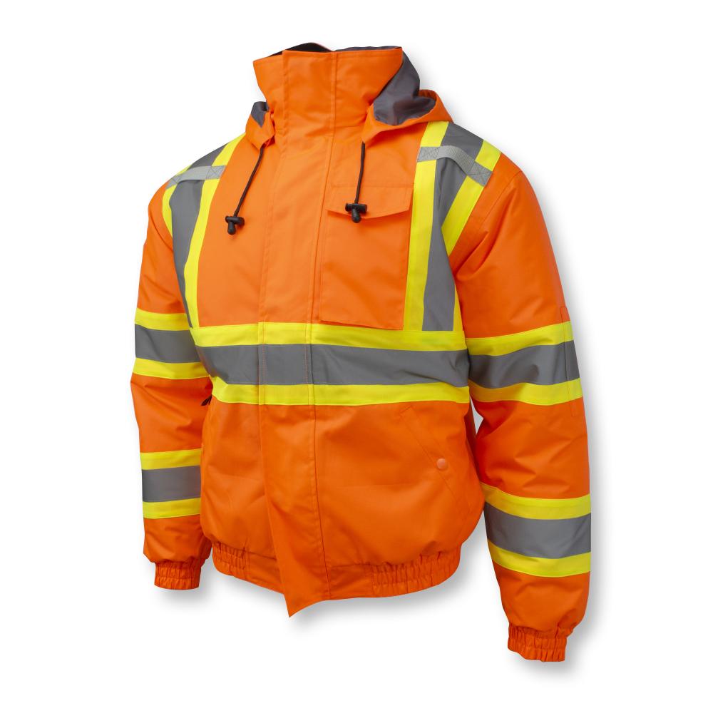 Class 3 X-Back High Visibility Quilted Bomber Jacket with Hood - Hi Vis Orange - 4X