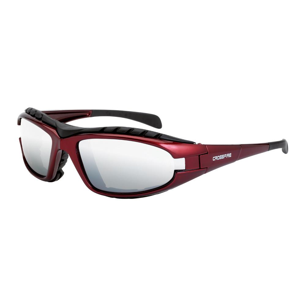 Diamond Back Foam Lined Safety Eyewear - Shiny Red Frame - Silver Mirror Lens