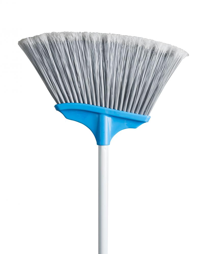 12&#34; Vortex Angle broom W 48&#34; Metal Handle BabyBlue Block/Grey Stiff Britles Whit