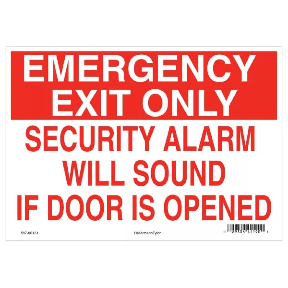 Emergency Exit Sign, 10&#34; x 14&#34;, Security Alarm Will Sound If