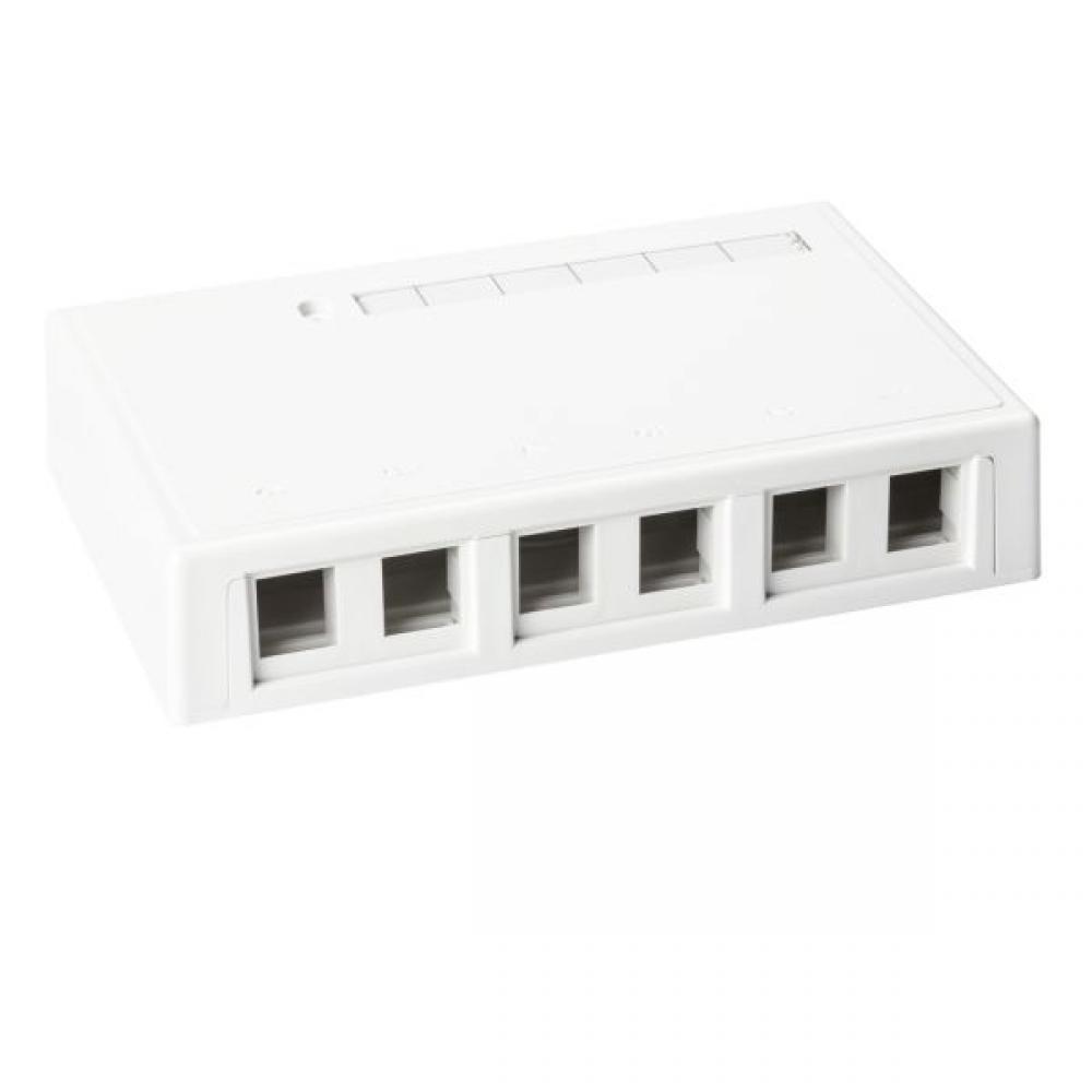 Surface Mount Box, 6-Port, 6.69&#34; x 1.36&#34; x 4.33&#34;, PVC, White