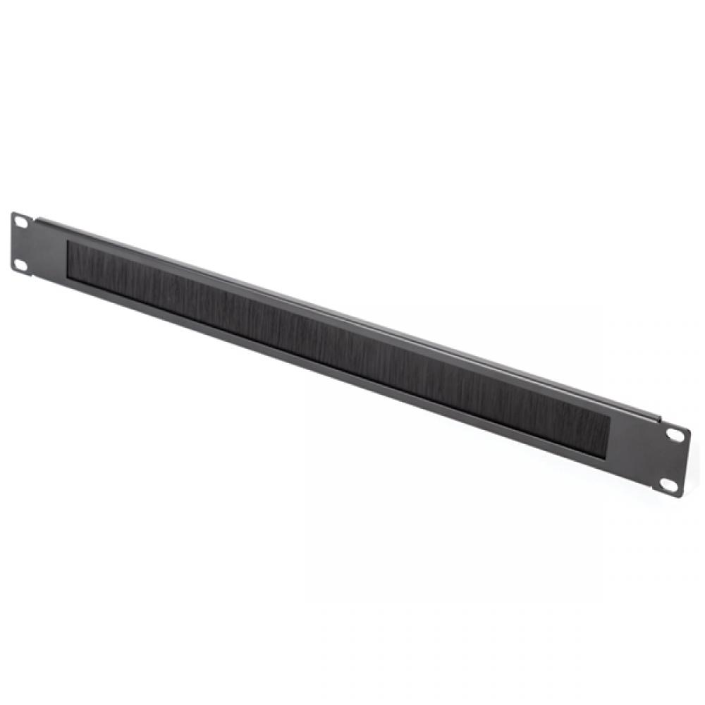 Blank Rack Panel with Pass-thru Brush, 1U, Steel, Black, 1/b